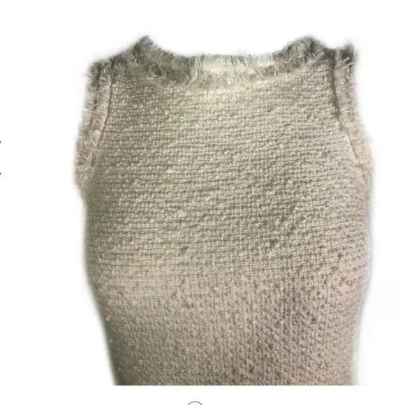 CHANEL White Tweed Fringe Sleeveless Dress Size 38